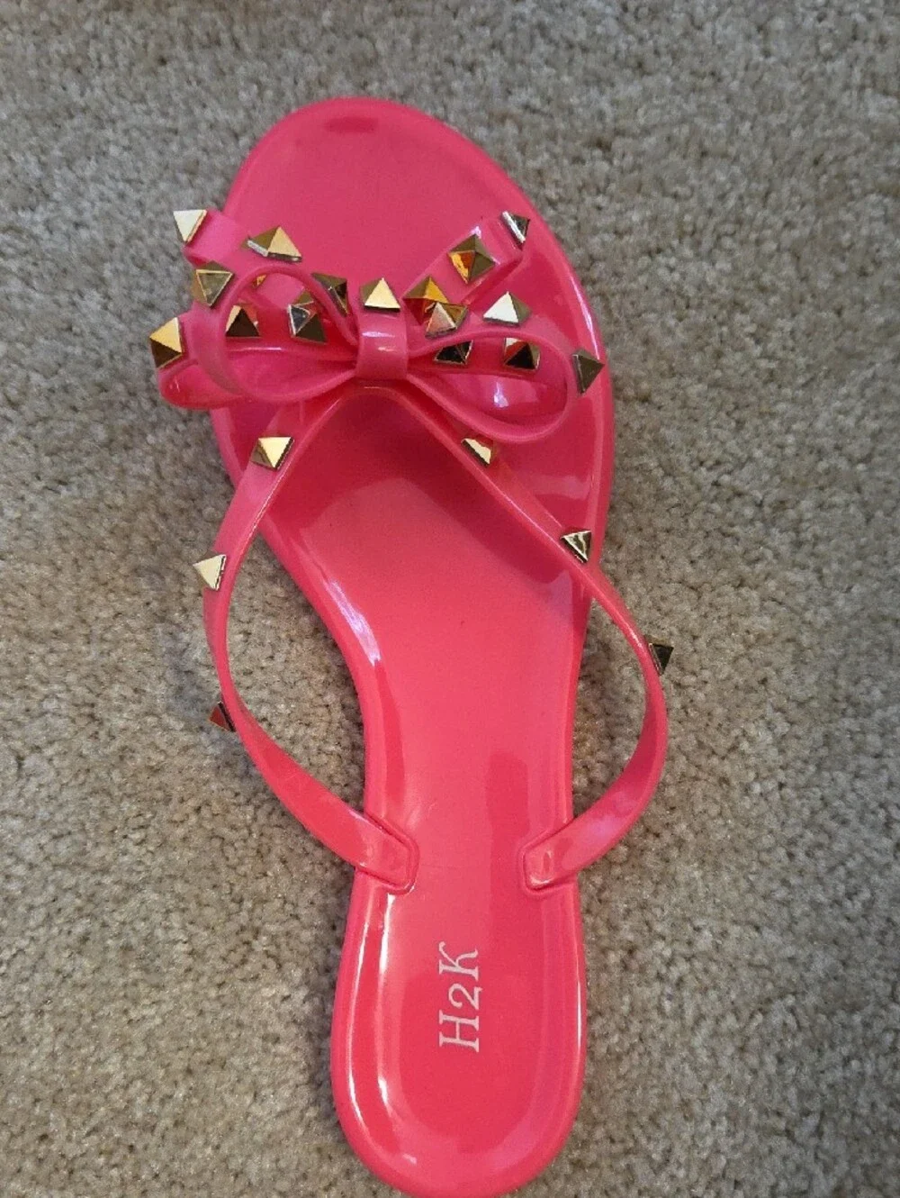 NEW Hot Pink Bow Jelly Sandals with Gold Rockstar Studs
